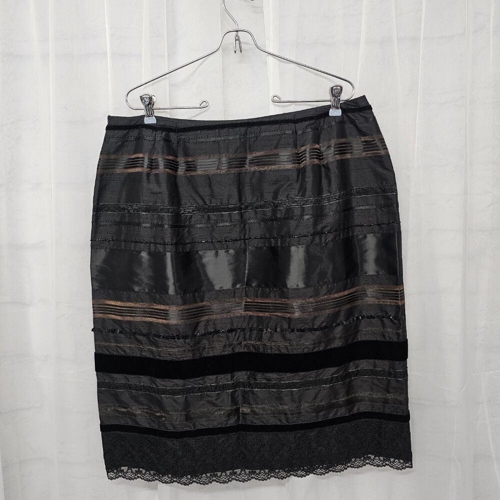 Vintage Alfani Skirt Black Goth Whimsigoth Lace Velvet Satin A-line Silk 14W - Picture 3 of 9